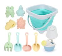 11Pcs Beach Toys, Foldable Beach Bucket with Shovels and Rake, Buckets with Handle, Summer Outdoor Toys for Kids Toddlers Boys Girls (Blue)
