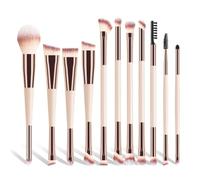 11Pcs Beauty Brush Kit, Spoolie Eyebrow Brush & Angled Eyeshadow Brush & Fan Contour Brush for Full Face,Milk tea,11pcs