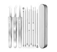 11PCS Blackhead Remover Tool - Professional Stainless Steel Spot Popper & Comedone Extractor Set - Blackhead Remover Tool Kit with Tweezers & Needles - Silver Face Care Tools in Metal Case