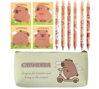 11PCS Capybara Stationery Set, Include Capybara Pens, Capybaras Pencil Case,Sticky Notes Erasable Pens Blue, Cute Erasable Pen, Rubber Pen with Rubber for Girls Office Home Reward Supply Gifts