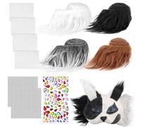 11Pcs Cat Mask Kit, DIY Blank Fox Cat Masks Making Kit Furry Mask with Faux Mask Fur and Self Adhesive Felt Fabric Sheet with Eye Meshes Gem Sticker for Creative DIY Animal Costumes & Cosplay