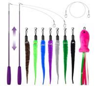 11PCS Cat Wand Toy, Cat Interactive Toys for Indoor Cats, 2 Retractable Cat Wand, 7 Worm Cat Teaser Toys and 1 Plush Fish Cat Toy, Cat Feather Toys for Play Chase Exercise with Kitten, Extra 1 Line