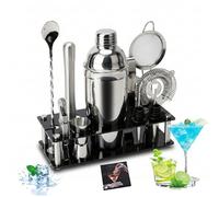 11PCS Cocktail Shaker Set, 750ml Boston Shaker Bar Tools Kit with Strainer Jigger Ice Tongs Opener Recipes for Home Bar Drink Mixing