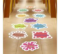 11pcs Colorful Inspirational Quotes Floor Decals, Watercolor Ink Splash Motivational Stickers Positive Affirmation Saying Wall Decals Ink Splatter Paint Stickers for Kids Bedroom Nursery Classroom