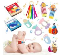 11Pcs Colourful Baby Sensory Toy Set, Newborn Sensory Toys with Rainbow Ribbon Rattle Teething Toys Soft Book Sock Wrist Rattles for 0-12 Months Boys & Girls Christmas Birthday Shower Present