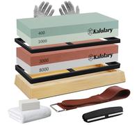 11PCS Diamond Sharpening Stones Kit, Kalolary Knife Sharpener Stone Double-Sided 400/1000 3000/8000 Grit Whetstone for Chisels Planes Blade Sharpener with Angle Guide Anti-Slip Base Leather Strop