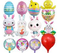 11Pcs Easter Balloons, Easter Decorations for Kids, Oversized Foil Balloon,Yellow Carrot Chick Bunny Balloons Spring Party Decorations