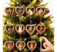 11pcs Forest Animal Christmas Ornaments, 2026 New Pine Cone Acorn Heart Shape Decoration, 2D Acrylic Hanging Woodland Creature Figurine, Love Shaped Animal Decorations for Xmas Home Décor