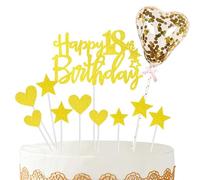 11pcs Gold Happy 18th Birthday Cake Toppers,Personalised Cake Topper for Boy&Girl,18th Birthday Cake Decorations Glitter Cupcake Toppers Cake Toppers Kits 5 Star 4 Heart with Balloon