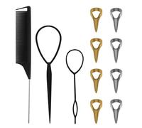 11PCS Hair Braiding Tools Ring Set with 8 Metal Pinky Hair Parting Rings/Braid Aid Finger Parting Tool, 1PCS Rat Tail Comb/Braiding Combs/ 2 Parting Tool Rings for Stitch Braiding Finger Tool