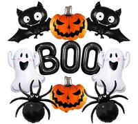 11PCS Halloween Party Balloons Decorations, Cute Ghost Bat Spider Pumpkin Mylar Balloon Halloween Black BOO Foil Balloons for Birthday Baby Shower Trick or Treat Party Decor