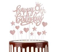 11pcs Happy 9th Birthday Cake Decorations, Rose Gold Cake Cupcake Toppers for Cake Glitter Heart Stars Cake Decorations, Birthday Gift, Personalized Cake Topper for Girls,