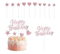 11Pcs Happy Birthday Cake Topper, Glitter Birthday Cake Decorations, Cake Topper Decorations for Birthday Party Decoration Ideas, with Star and Heart Decoration for Your Family and Friends