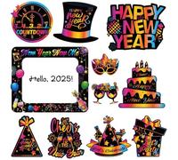 11pcs Happy New Year Glow Magnets, PHOGARY 2026 New Years Eve Holiday Metal Door Decoration Magnetic Stickers for Cruise Door Stateroom Cabin Door Decor Fridge Refrigerator Car
