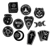 11pcs Horror Dark Brooch Cool Pins Halloween Badge Accessories Punk Black Moon Dagger Heart Crystal Ball Spells Witches Coffin Lapel