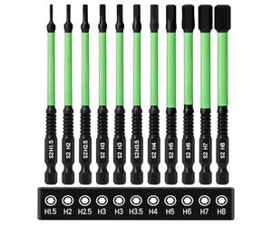 11PCS Impact Drill Allen Key Set, 100mm Hex Bit Set Magnetic Impact Driver Bits 1/4' Hexagon-Shank S2 Steel, H1.5-H8 Hex Head Allen Wrench Drill Bit, 100 mm Long with Storage Box