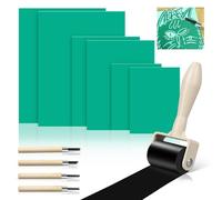 11Pcs Lino Printing Kit, Green Soft Flat Surface Linocut Printing Plates Set for Easy Lino Carving Art and Craft, for Printmaking Lino Printing Art and Craft