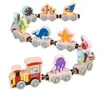 11Pcs Magnetic Train, Natrual Wooden Magnetic Trains, Sea Animal Trains Montessori Toys, Preschool Learning Toys, Cute Cartoon Educational Gifts for Kids, Style 1 Montessori Learning