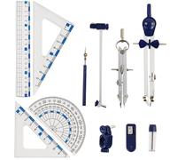 11Pcs Maths Geometry Set, YRYUNRUI Professional Compass with Protractor Ruler, Metal School Supplies Precision Tool, Drafting Dividers Tool for Students Drawing Woodworking