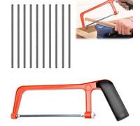 11PCS Metal Saw Red Hack Saw Professional Hack Saw Small Metal Cutting Saw Adjustable Angle Heavy Duty Small Hacksaw Saw with 10 Exchangeable Blades for Cutting Plastic PVC Pipe Tile Metal