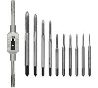 11PCS Mini Metric Thread Tap Set, with Adjustable Tap Wrench 1/16-1/4", High-Speed Steel Hand Screw Thread Tap Holder Set, M1, M1.2, M1.4, M1.6, M1.7, M1.8, M2, M2.5, M3, M3.5