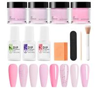 11Pcs Nail Dip Powder Kit 4 Colors Skin Safe Nail Kit Includes Activator Base/Top Coat Brush Buffer File Stick Long-Lasting for Beginner DIY Salon Home Powder Dip Polish Starter, Po