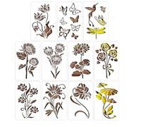 11pcs Paint Stencils - 28 cm Reusable Painting Stencils with Floral Patterns | PET Stencils | Creative Templates | Natural Decor for Wall Floor Stone