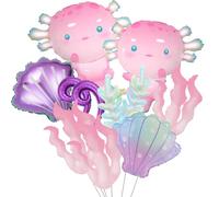 11Pcs Pink Axolotl Balloons,Seashell/Coral/Seaweed Balloon For Axolotl Birthday Party Decoration/Under the sea Party Decor/Mermaid Party Supplies Balloons/Axolotl Baby shower