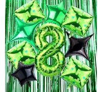 11pcs Pixel Style Birthday Party Decorations Set, Green Number Balloon, Pixel Balloons and Fringe Curtains Kit for Kids Boys Girls Video Game Theme Party Backdrop Supplies (Number 8)