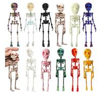 11Pcs Poseable Skeleton Fridge Magnet, 3D Printed Articulated Skeleton, Mini Magnetic Skeleton with Movable Joints, Interesting Multi-Color Human Skull Magnetic for Halloween Refrigerator Locker Decor
