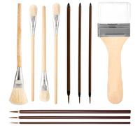 11pcs Pottery Glaze Brushes Set, Different Shapes Wood Ceramic Brushes with Long Handle Watercolor Oil Acrylic Painting Supplies Wool Art Paintbrush Tools for Students Artist Adults