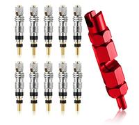 11Pcs Presta Valve Cores, Bicycle Presta Valves Remover Tool Kit, Presta Valve Cores for Universal Road Bike Car Includes Valve Wrench (Red)
