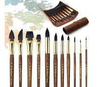 11Pcs Professional Watercolour Brushes for Artists, Synthetic Squirrel Hair Watercolour Paint Brushes Set with Case- Extended Point, Flat, Round Pointed, Cats Tongue, Dagger for Watercolor Painting