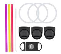 11pcs Replacement Kit for Owala, Water Bottle Parts Accessories Including 3 Silicone Stoppers Lid Top Cover Cap Insert Rubber Seal Gaskets 1 Cleaning Brush 3 Straws and Cutting Tool (Color 2)