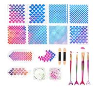 11Pcs Reusable Mermaid Scale Stencil Kit with Brushes and Glitter, Fish Scale Templates for Face, Body Art, DIY Makeup, Crafts for Women and Girls