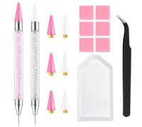 11Pcs Rhinestone Picker Tool - 2 Pack Diamond Painting Dotting Pen with 6 Extra Wax Tips and Tray, Wax Pencil for Rhinestones, Precision Curved and Straight Tweezers Kit for Bedazzling DIY Nail Art
