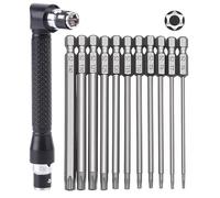11PCS Screwdriver Bits Set - 100mm T6-T40 Security Torx Bit, S2 Steel 1/4 Inch Long Magnetic Torx Star Hex Screwdriver Drill Bits Tool with L Screwdriver Bit Holder for Electric Manual Screwdrivers