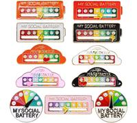 11PCS Social Battery-Powered Badge & Brooch Set, Interactive Mood Pins with 7 Sliding Expressions, Creative Enamel Lapel Pin Badges Funny Social Battery Pin for Backpacks Clothes Hats Bags Decor