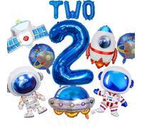 11pcs Space Balloons Party Decorations, Number 2 Boy Birthday Party Supplies, Astronaut Rocket Satellite Outer Space Foil Balloon, Kids Baby Shower Universe Themed Balloons Decoration (Number 2)
