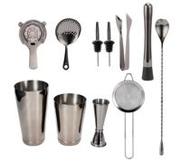 11PCS Stainless Steel Cocktail Shaker Set Bartender Kit with Airtight Shaker and High - Density Spring Strainer for Home Bar, Party, Wedding, and Professional Mixology (Silver Black)