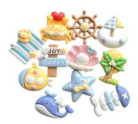 11pcs Summer Beach Resin Charms - Sea-Themed Flatback Ocean Cabochons with Whales,Seashells,Starfish,Sailboats, Palm Trees for DIY Jewelry Making,Scrapbooking,Craft Projects, and Phone Case Decoration