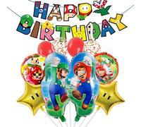 11PCS Super Bro Party Balloons, Cartoon Foil Balloons Super Bro Theme Birthday Decorations Set, Party Supplies for Kids Boys Girls Happy Birthday Party Decorations