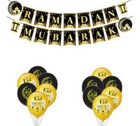 11PCS Umrah Mubarak Decoration Set ,Ramadan Mubarak Banner with Umrah Mubarak Balloons, Elegant Ramadan Decorations for Home, Umrah & Eid Ramadan Decorations
