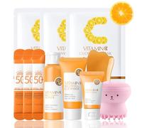 11PCS Vitamin C Skin Care Sets & Kits, Skin Care For Teenage Girls, Facial Kit, Pamper Gifts For Women, Skincare Set, Sun Cream, Mask, Cleanser, Toner, Face Cream, Scraping Plate, Pink Octopus Brush