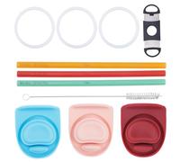 11pcs Water Bottle Accessories for Owala Freesip, Reusable Plastic Straws with Silicone Stopper Lid Cover Seal Cap Top Gasket Replacement Parts Plugs Clamp Straw Cleaning Brush Compatible with Owala