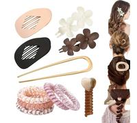 11PCS Women's Hair Hccessories Set-Spiral Hair Ties, Large Flat Round Hair Clips,French Hair Pin,flower hair clips,The heart-shaped phone cord hair ties,Meet a variety of hair needs,Gift For Women.