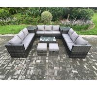 Fimous 11-Seater Dark Grey Wicker PE Rattan Outdoor Lounge Set | Oblong Coffee Table, 2 Side Tables, 2 Footstools