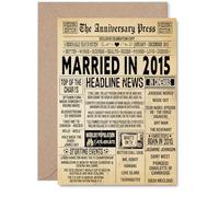 11th Anniversary Card for Men Women - Vintage Newspaper Married in 2015-11 Year Wedding Anniversary Card for Companion Husband Partner Wife, A5 Anniversaries Greeting Cards