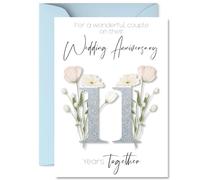 11th Anniversary Card for Women and Men, Fancy Floral Flowers