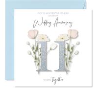 11th Anniversary Card for Women Men - Fancy Floral Flowers - Happy 11 Year Anniversary Card for Brother Sister Daughter Family, 145mm Wedding Anniversaries Greeting Cards
